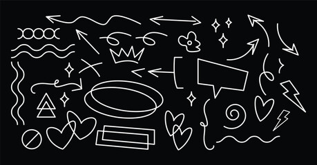 Hand drawn arrow set featuring curved, straight, dotted, and swirled arrows design, arrow vector for creative design