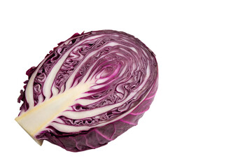 A sliced purple cabbage close up view isolated on transparent background