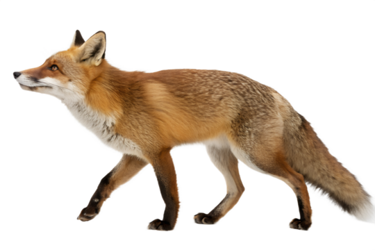 A fox looking up to the left side view isolated on transparent background