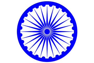 Wheel with spokes vector icon. Ashoka chakra in blue colour with shadows and accurate lines. Indian flag Ashoka chakra wheel in flat style. Vector illustration