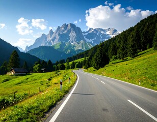 Mountain road winding through lush valley