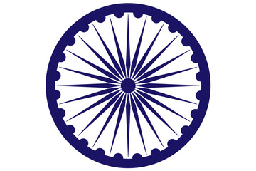 Wheel with spokes vector icon. Ashoka chakra in blue colour with shadows and accurate lines. Indian flag Ashoka chakra wheel in flat style. Vector illustration