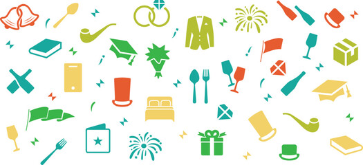 A vibrant collection of Mardi Gras-themed outline icons in black and white.