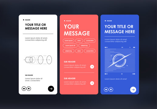 Modern Mobile App UI Design Template with Colorful Layouts and Interactive Elements