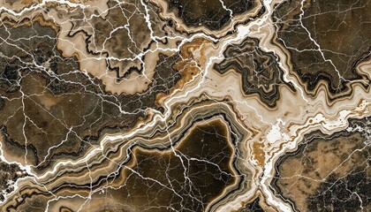 Swirling layers of beige, brown, and white create an abstract marble-like texture with prominent crack-like veins