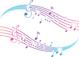 Musical notes stave line pattern symbols icon for staff and music note theme Transparent background wave Piano, jazz sound notes Fun vector key sign Classic clef Doodle