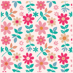 Colorful floral seamless pattern with hand drawn flowers and leaves for various designs