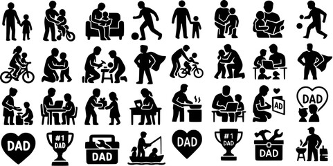 Father and Child Icon Set – Silhouette Vector Bundle for Father's Day and Parenting Themes