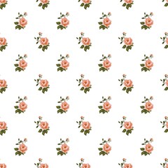 A seamless pattern,  delicate print featuring a tiny, soft peach-colored rose, evoking subtle elegance and gentle charm