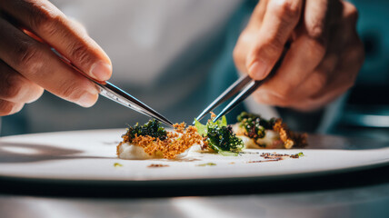 Plating food with gourmet precision tweezers
