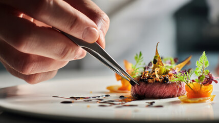 Plating food with gourmet precision tweezers, 