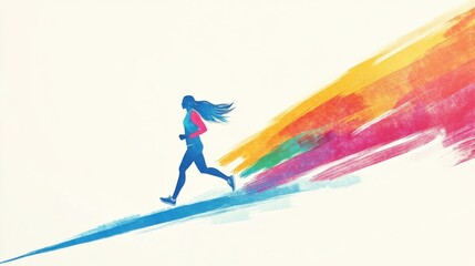 Fototapeta premium Adult woman running outdoors with vibrant color streaks