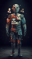 Fototapeta premium Robot with Hr and Data Icons