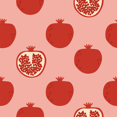 Seamless pattern with pomegranate on pink background vector illustration. Cute fruit print.