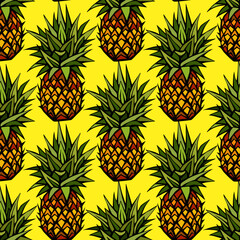 Pineapple. Illustration of pineapple fruit pattern. summer fruits, for a healthy and natural life, Vector illustration.