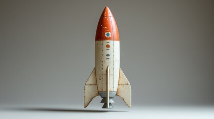 Obraz premium Vintage rocket model, cream and orange, weathered, isolated