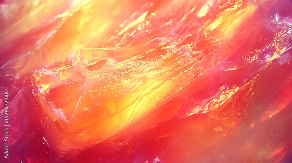 Poster abstract vibrant ice formation background with yellow and red light patterns