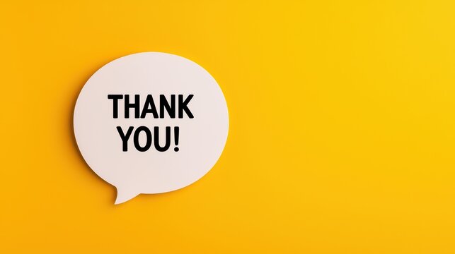Creative thank you speech bubble on vibrant yellow background for expressing gratitude and appreciation in designs