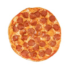 A perfectly baked pepperoni pizza with golden crust, gooey cheese, and vibrant toppings