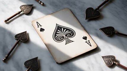 This captivating image features the Ace of Spades card placed on a marbled surface, evoking a sense of mystery and intrigue.