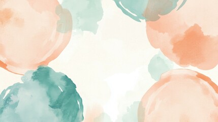 Abstract watercolor shapes in peach and teal colors