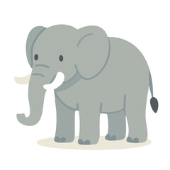 A gray cartoon elephant with big ears in flat design.