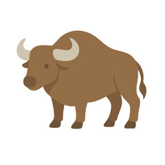 A strong cartoon buffalo with curved horns.