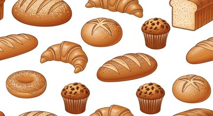 Delicious Baked Goods Bread, Croissants, Muffins & More Pattern