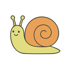 A flat cartoon snail with a spiral shell.
