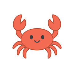 A red cartoon crab with large claws in flat vector format.