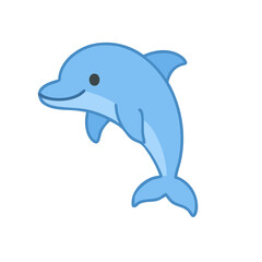 A friendly cartoon dolphin in clean vector illustration.
