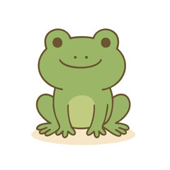 A green cartoon frog sitting on the ground in flat vector style.