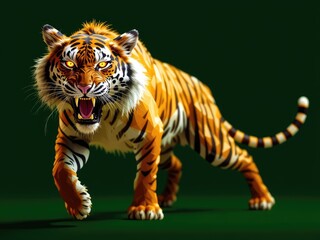 Surprised animal, tiger in the wild, low-poly tiger images, dog on a black isolated background