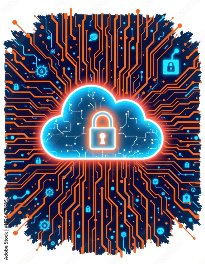 Poster cybersecurity measures to protect data in cloud computing environments digital illustration abstract
