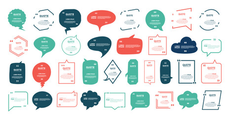 Quote box frame, big set. Texting quote boxes. Blank template quote text info design boxes quotation bubble blog quotes symbols. Creative vector banner illustration. Vector brushes background.