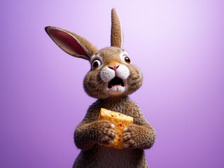 Surprised animal, rabbit in the wild, low-poly rabbit images, dog on a purple isolated background