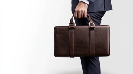 Professional Businessman Wearing Suit While Holding a Dark Brown Briefcase in an Urban Environment