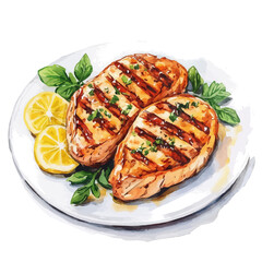 watercolor of Chicken Steak, vector high quality, isolated on a white background.