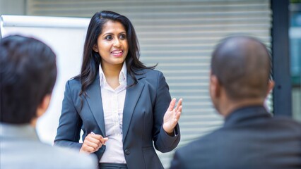 Indian Businesswoman Leading Presentation with Colleagues 