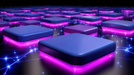 Obraz premium Abstract Technology Blocks Network Connection Data Visualization Neon