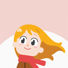Smiling Girl with Scarf in Winter Cartoon Illustration