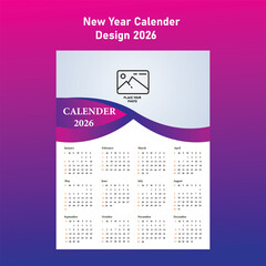 New Calender design 2026 Template calender12 month