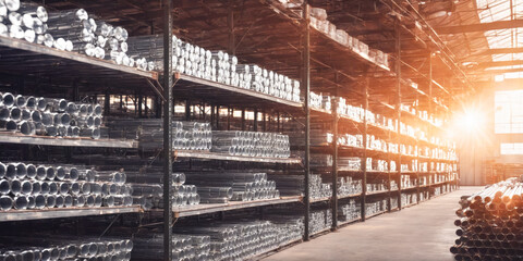 Metal Pipes and Tubes Stock in Warehouse.
