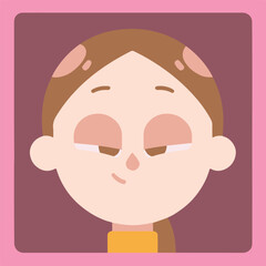 Smirking woman face, flat design cartoon portrait illustration.
