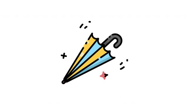 Yellow and blue umbrella with a black handle motion graphic video
