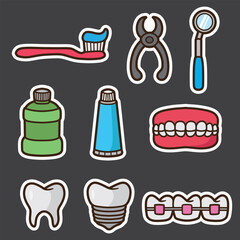 set of dentist equipment good for sticker, badge, element design, icon, printable, etc