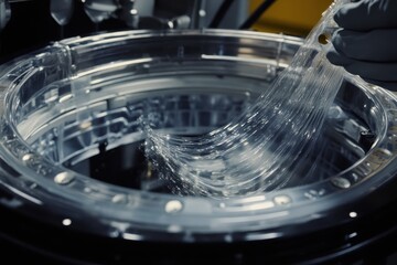 Transparent Material Being Processed in Modern Industrial Machine