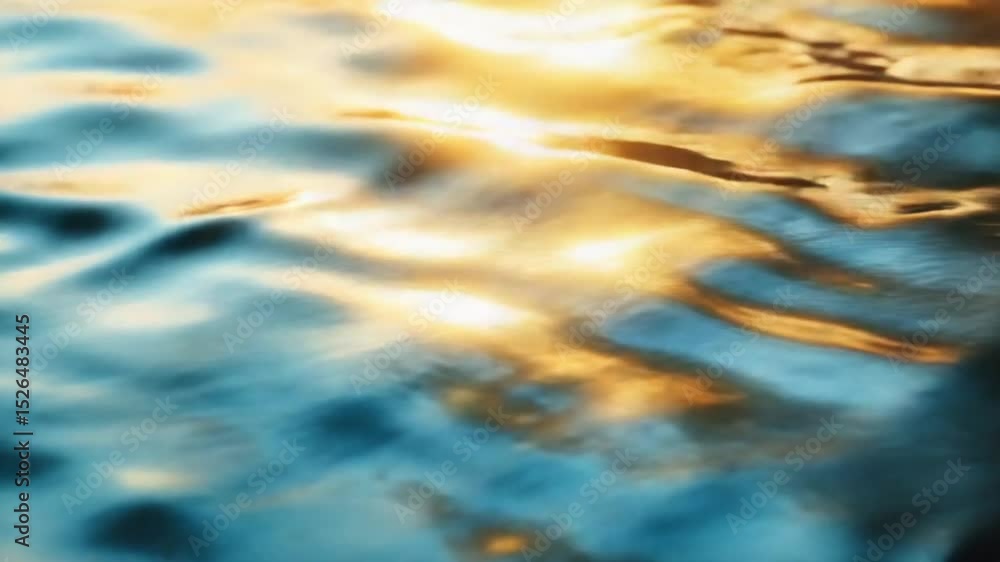 Poster golden hour water reflections: shimmering water surface reflects the warm glow of the setting sun, c
