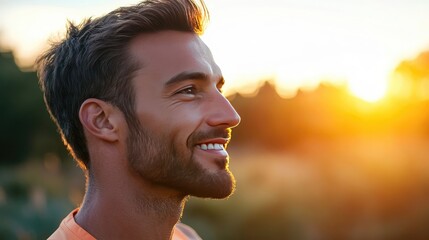 Thoughtful Man with a Beard at Sunset