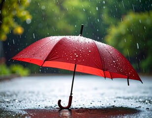 Red umbrella in the rain